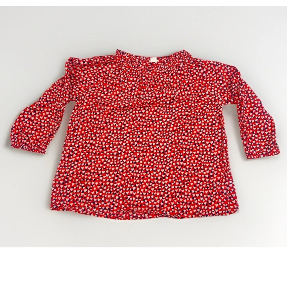 Crewcuts Girls size 12 Red Heart Print lightweight cotton blouse Top 3/4 Sleeve